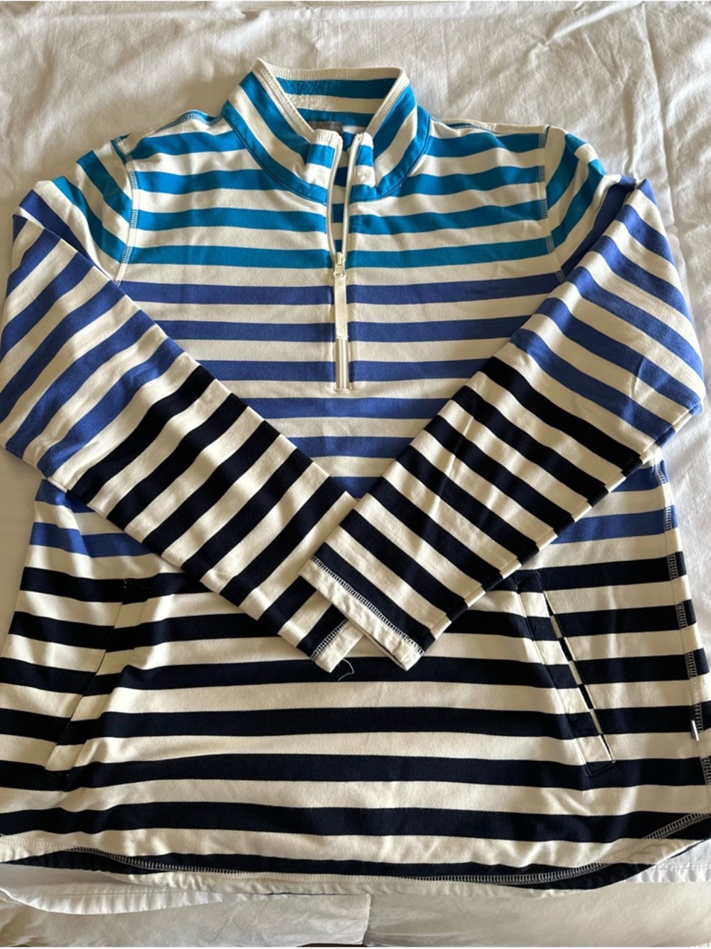 Talbots Striped Half-Zip Pullover in Blue, Black and Cream
